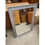 A MODERN SILVER COLOURED WALL MIRROR, 42X30"