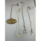 FOUR SILVER NECKLACES WITH PENDANTS