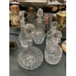 FIVE CUT GLASS CRYSTAL DECANTERS TO INCLUDE A SHIP'S DECANTER
