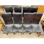 A SET OF EIGHT BLACK LEATHER AND STUDDED X-FRAME DINING CHAIRS