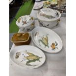 A ROYAL WORCESTER 'EVESHAM' CASSEROLE DISH, TUREEN, PIE DISHES PLUS A TG GREEN BUTTER DISH
