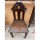 A VICTORIAN GOTHIC BACK HALL CHAIR