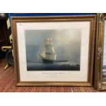 A LARGE GILT FRAMED PRINT OF TWO CLIPPER SHIPS DAVID CROCKET 1853 AND ANDREW JACKSON 1855 BY TIM