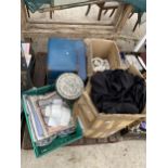 AN ASSORTMENT OF HOUSEHOLD CLEARANCE ITEMS TO INCLUDE CERAMICS AND A STOOL ETC