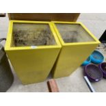 A PAIR OF YELLOW FIBRE GLASS PLANTERS (H:73CM)