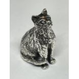 A SILVER MINIATURE SITTING CAT