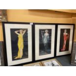 THREE FRAMED ART DECO STYLE PRINTS OF SCANTILY CLAD LADIES ENTITLED 'THE PARIPAN GIRL'