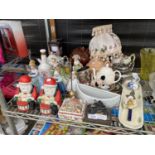 AN ASSORTMENT OF ITEMS TO INCLUDE TEAPOTS, FIGURES AND PLATES ETC