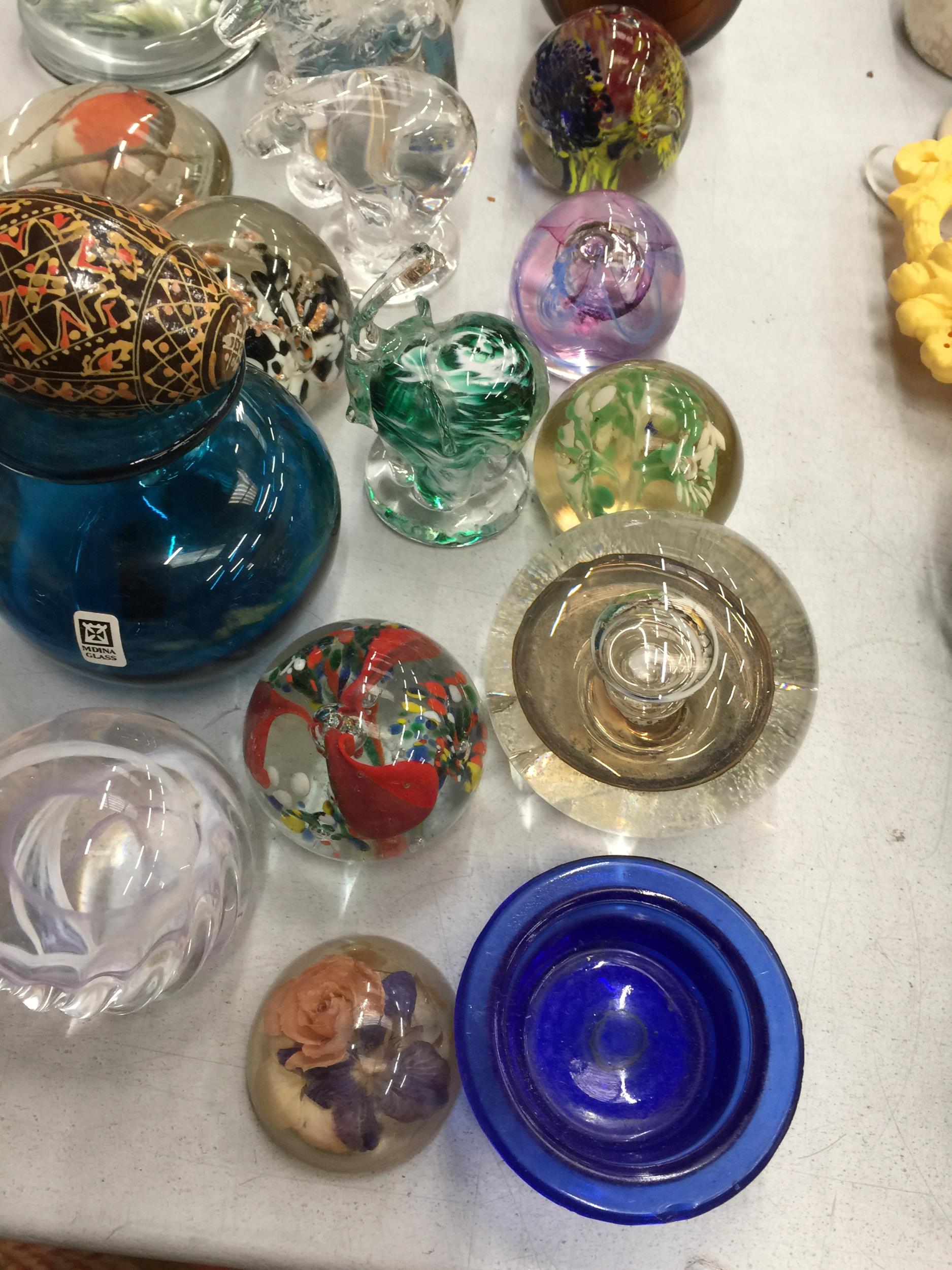 A COLLECTION OF GLASS PAPERWEIGHTS TO INCLUDE FLORAL, ANIMALS, ETC, PLUS A SIGNED M'DINA VASE - Bild 3 aus 8