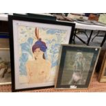 A FRAMED PASTEL OF A TOPLESS FEMALE SUBJECT AND AN ACRYLIC OF A WOMAN WEARING A TURBAN BOTH SIGNED