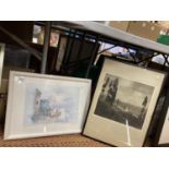 A DOCK SCENE PRINT SIGNED L. CORSARI AND A FURTHER VINTAGE PRINT OF A HILLSIDE LANDSCAPE BY WESLEY