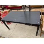 A BLACK ASH EFFECT OFFICE TABLE WITH TWO DRAWERS AND KEYBOARD PULL-OUT, 59X29"