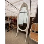 A MODERN WHITE VICTORIAN STYLE CHEVAL MIRROR