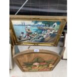 A FOLDING DECORATIVE FIRE SCREEN AND A FRAMED PRINT