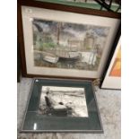 A PASTEL OF NARROWBOATS IN FRONT OF AN INDUSTRIAL SETTING SIGNED P.H. DOBSON AND A CHARCOAL