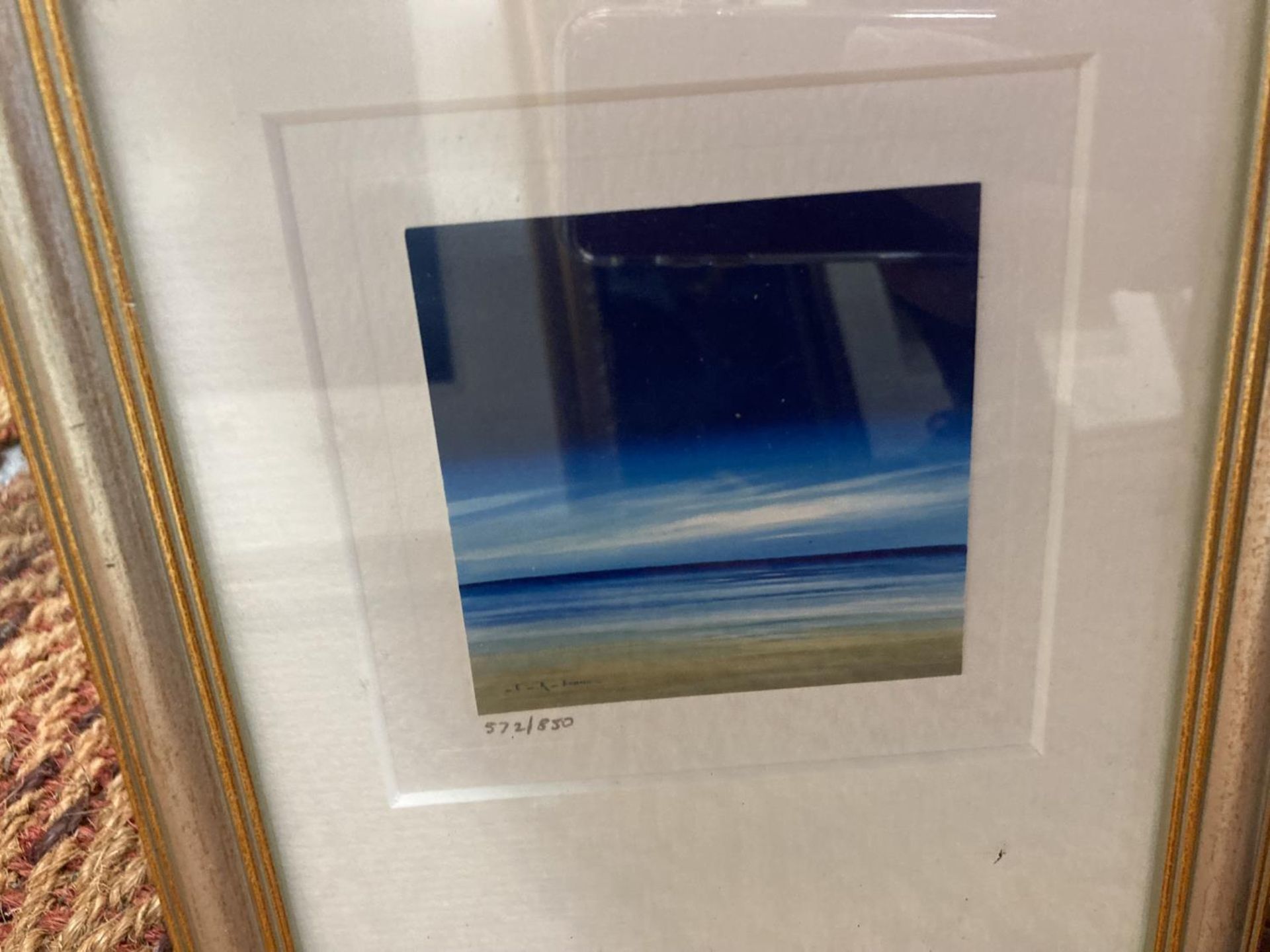 A LARGE FRAMED PRINT OF A HILLSIDE FARM AT DUSK W: 65CM AND A SMALL LIMITED EDITION FRAMED PRINT - Image 3 of 4