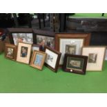 A QUANTITY (10) OF FRAMED PRINTS TO INCLUDE PORTRAIT, CARTOONS, ETC