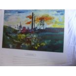 JAMES LAWRENCE ISHERWOOD - FIVE COLOURED PRINTS OF "THE LANCASHIRE MINE", EACH 40X60CM, PRINT WITH