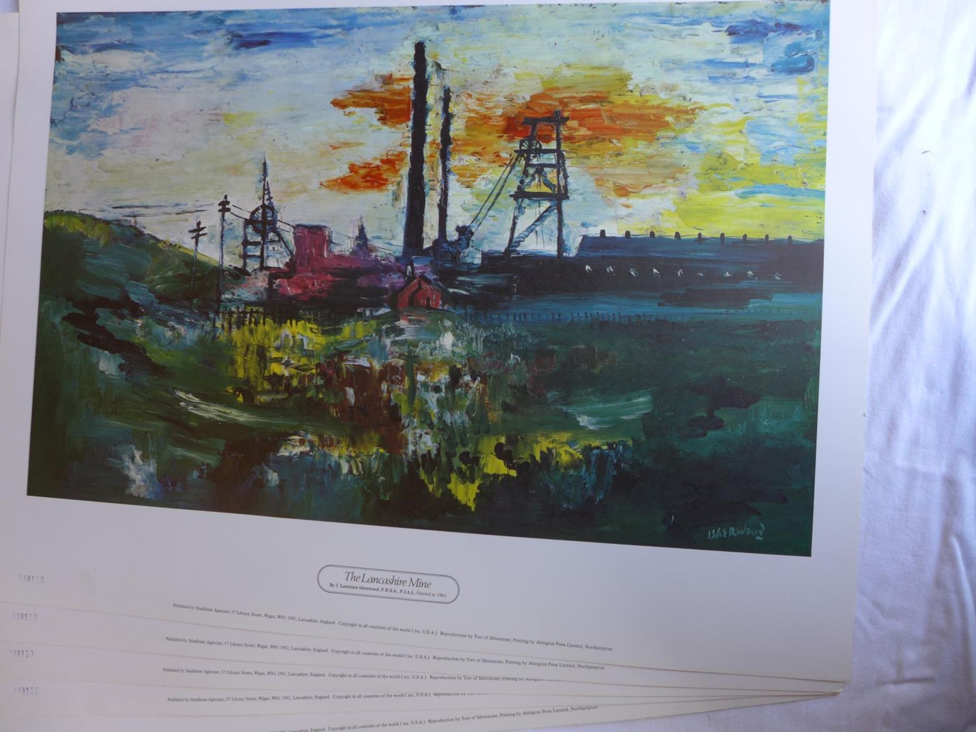 JAMES LAWRENCE ISHERWOOD - FIVE COLOURED PRINTS OF "THE LANCASHIRE MINE", EACH 40X60CM, PRINT WITH