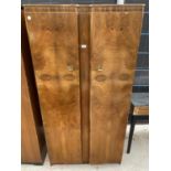 A SHINY WALNUT TWO DOOR GENTS WARDROBE 36" WIDE