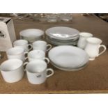 A QUANTITY OF HARMONY CHINA WHITE WITH GOLD RIMS INCLUDING CUPS, BOWLS, PLATES, ETC