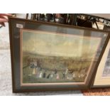 A LARGE FRAMED VINTAGE PRINT DEPICTING A PARK SCENE SIGNED BY HELEN BRADLEY 1972 W: 76CM