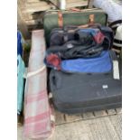 AN ASSORTMENT OF HOUSHOLD CLEARANCE ITEMS TO INCLUDE SUITCASES AND BAGS ETC