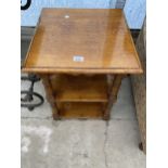 A GEORGE III STYLE LIGHT OAK TAPERED THREE TIER TABLE ON TURNED LEGS, 17" SQUARE