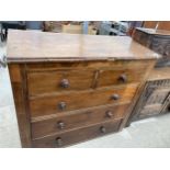 A VICTORIAN MAHOGANY CHEST OF TWO SHORT AND THREE LONG DRAWERS, 49" WIDE