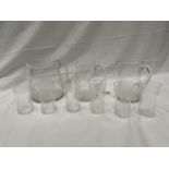 THREE EDWARDIAN ENGRAVED PALL MALL JUGS TO INCLUDE A WATER JUG