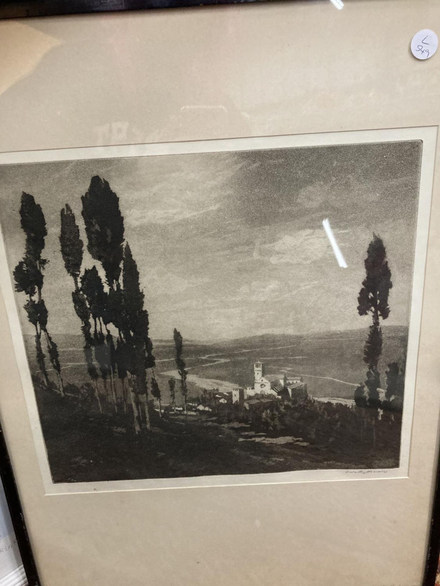 A DOCK SCENE PRINT SIGNED L. CORSARI AND A FURTHER VINTAGE PRINT OF A HILLSIDE LANDSCAPE BY WESLEY - Image 5 of 5