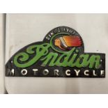 A CAST INDIAN MOTORCYCLES SIGN 30CM X 16CM