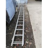 A TWO SECTION ALUMINIUM EXTENDING LADDER (19 RUNGS PER SECTION)