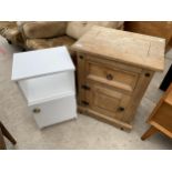A MEXICAN PINE BEDSIDE LOCKER AND WHITE LOCKER