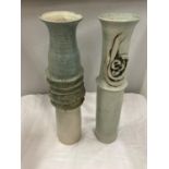 TWO LARGE STUDIO POTTERY VASES WITH MARKS TO THE BASE HEIGHT 43CM