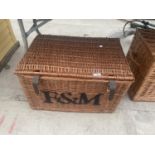 A VINTAGE WICKER FORTNAM AND MASON PICNIC BASKET