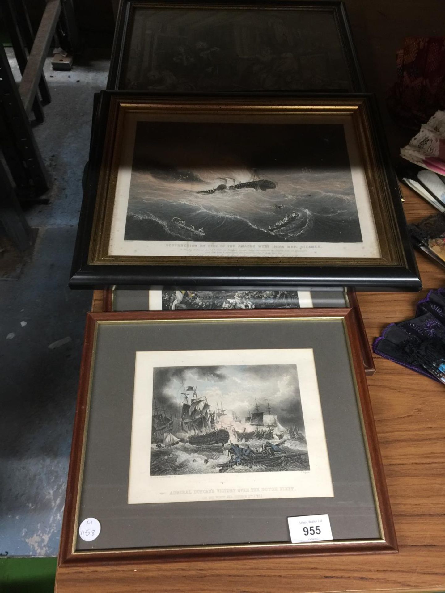 SIX FRAMED PRINTS OF NAVAL BATTLES, ETC