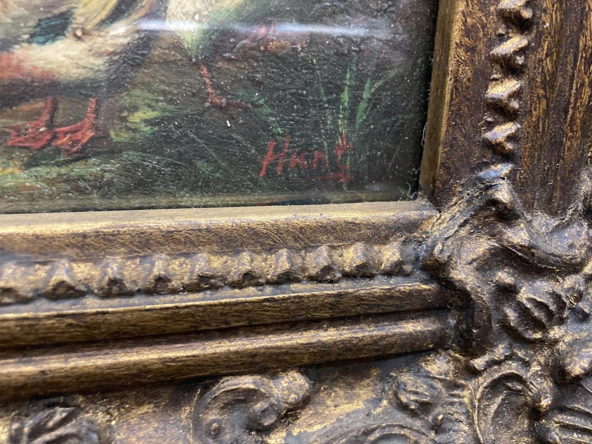 AN OLEOGRAPH IN ORNATE FRAME DEPICTING DUCKS AND CHICKENS SIGNED BY EDGAR HUNT 1876 - 1953 - Image 3 of 4