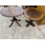 AN OVAL MAHOGANY AND CROSSBANDED TILT-TOP OCCASIONAL TABLE AND 19" DIAMETER LOW OAK TABLE