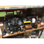 A QUANTITY OF CAMERAS AND CAMERA ACCESORIES INCLUDING CASED BROWNIE, PENTAX ZOOM-70, EMPTY CAMERA