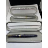 TWO NEW AND BOXED PARKER FOUNTAIN PENS TO INCLUDE A SILVER CIRCLE SONNET RANGE WITH FINE NIB AND