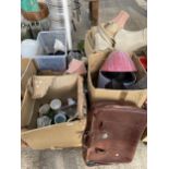 AN ASSORTMENT OF HOUSEHOLD CLEARANCE ITEMS TO INCLUDE CERAMICS AND LAMP SHADES ETC