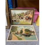 TWO FRAMED OIL ON CANVAS DEPICTING CANAL SCENES, NARROWBOATS AND HORSES BOTH SIGNED H.V. BERRY