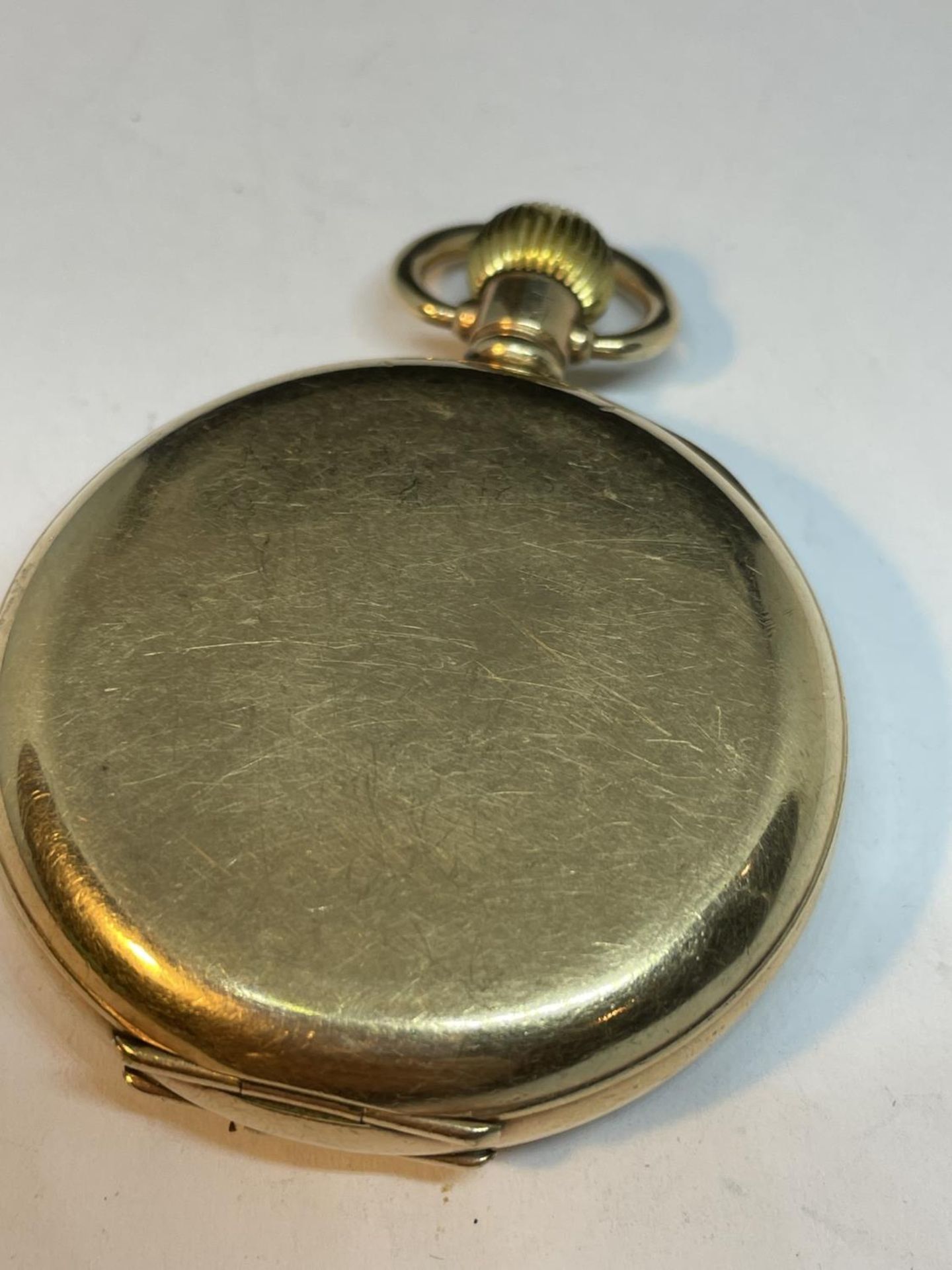 A GOLD PLATED ELGIN POCKET WATCH SEEN WORKING BUT NO WARRANTY - Image 3 of 5