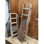 THREE VARIOUS LADDERS TO INCLUDE A WICKES THREE WAY PLATFORM LADDER