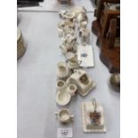 A QUANTITY OF SMALL CRESTED WARE TO INCLUDE VASES, JUGS, CHEESE DISHES, ETC