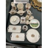 A COLLECTION OF ASSORTED MINIATURE CRESTWARE TO INCLUDE PLATES, VASES, CHEESE DISH, JUG, ETC