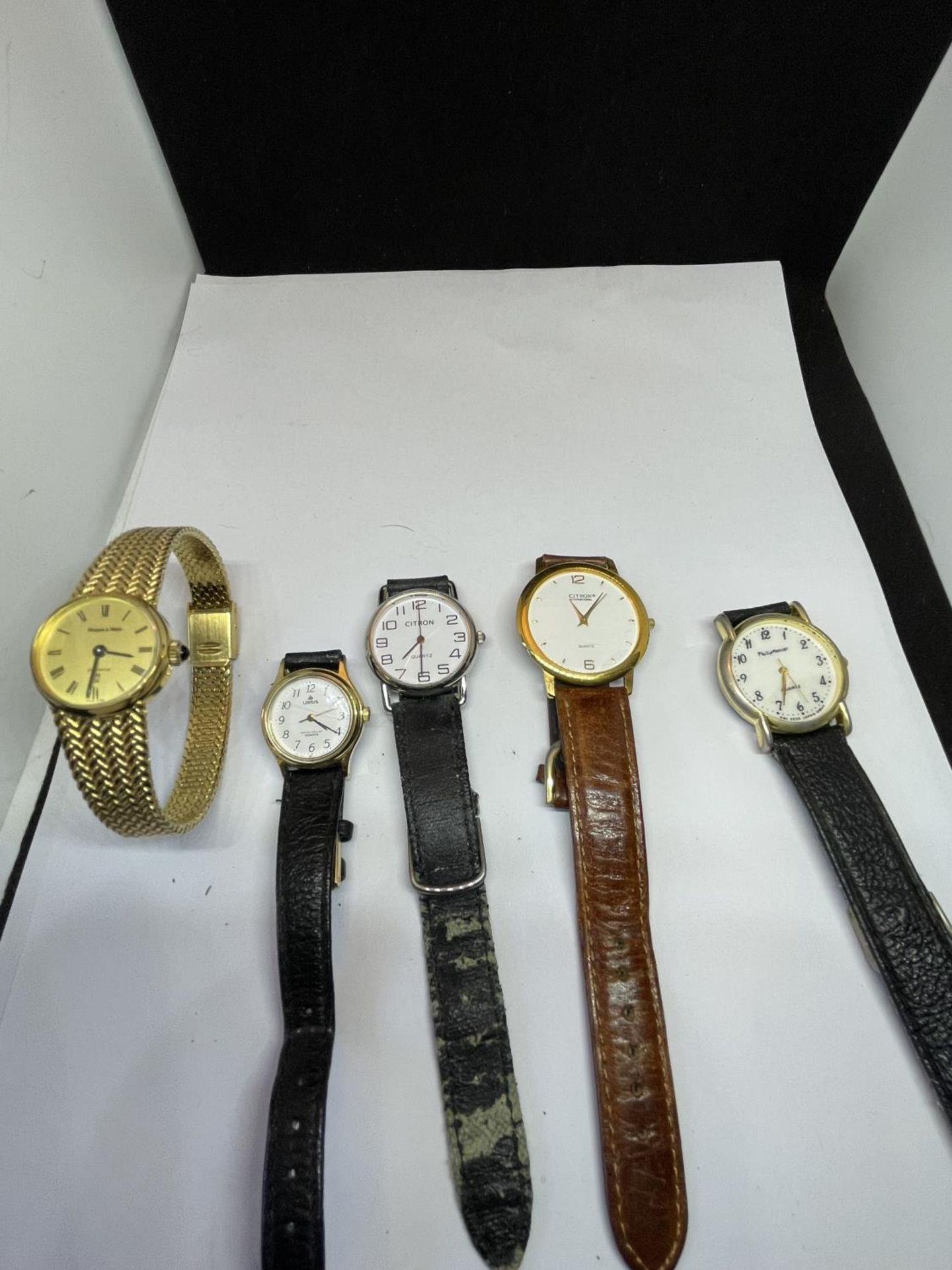 FIVE VARIOUS WRIST WATCHES TO INCLUDE TWO CITRON, PHILIP MERCIER AND A MAPPIN AND WEBB