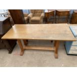 A HEAL'S OF LONDON OAK ARTS & CRAFTS REFECTORY TABLE, 66X30", WITH SQUARE LEGS AND FLAT STRETCHER