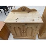 A PINE TWO DOOR SIDE-CABINET WITH RAISED BACK, 30" WIDE